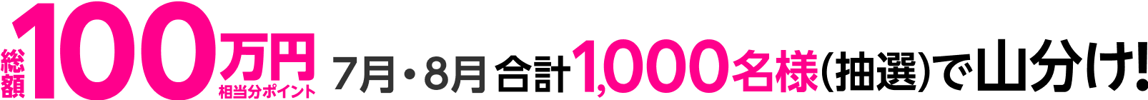総額100万円相当分ポイント7月・8月合計1,000名様(抽選)で山分け!